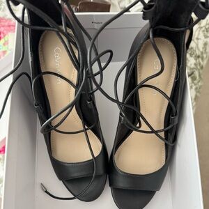 NIB/NWT Calvin Klein Black Women's Lace-Up Heels size 7